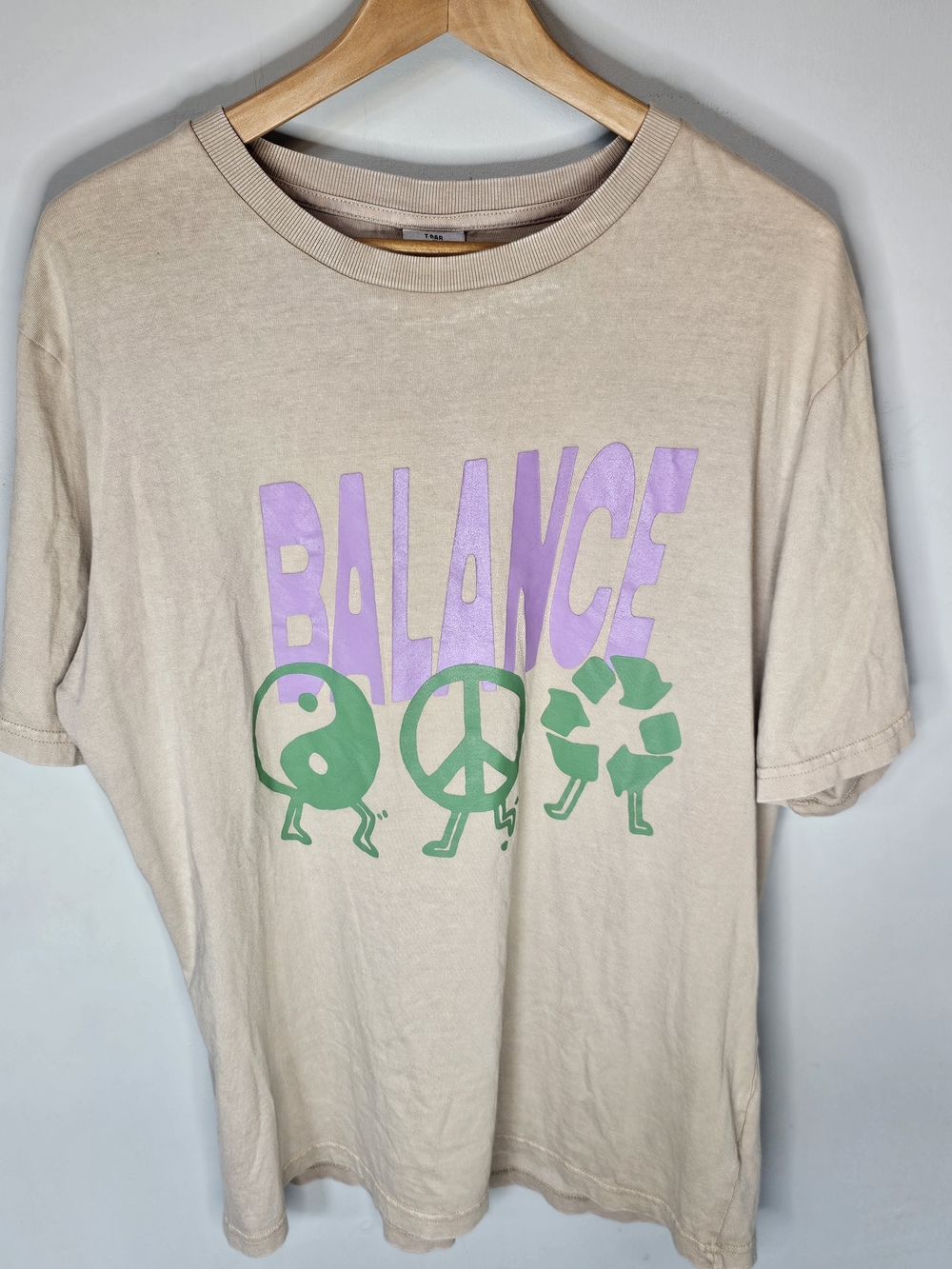 T-Bar x Cotton On Balance Graphic Tee Size Medium Oversized Oatmeal Y2K